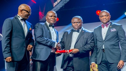 l-r: CEO, UBA Francophone Africa, Mr. Emeke Iweriebor; Executive Director, Lagos and West, Mr Ayo Liadi ; Award Winner and MD/CEO, UBA Cameroun, Mr. Isong Udom; and CEO, UBA Anglophone Africa, Mr. Oliver Alawuba; at the Annual UBA CEO Awards which was held in Lagos at the weekend
